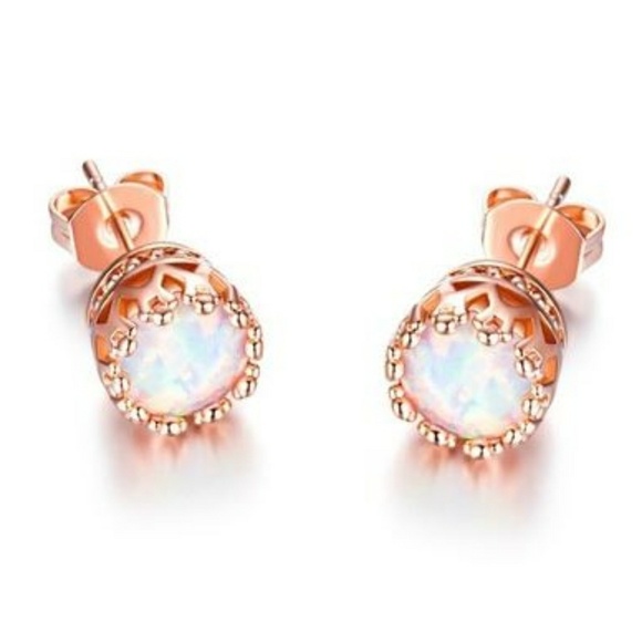 Rose Gold Opal Stud Earrings - Picture 2 of 6
